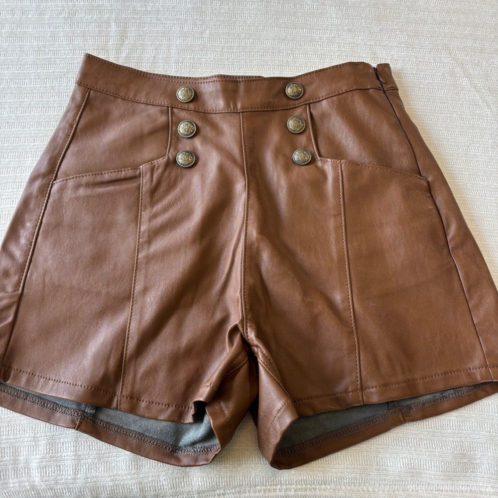 Rock and Roll Denim Brown Faux Leather High Rise Sailor Shorts BW68D02256 W26